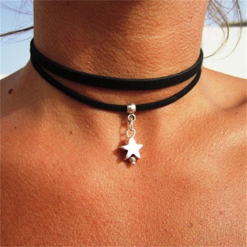 

Choker Bohemian Double Layers Vintage Simple Black Star Pendant Necklace Party Jewelry