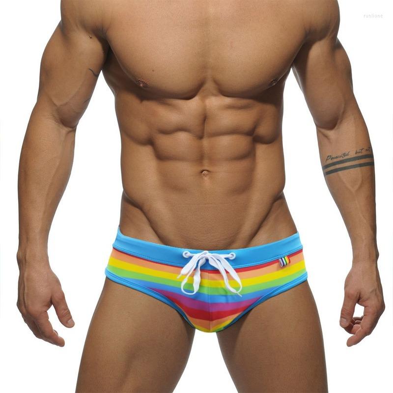 

Underpants Men Underwear Lacing Rainbow Printed Briefs Bugle Pouch Calzoncillos Hombre Jockstrap Bikini Swimwear Panties 2XL