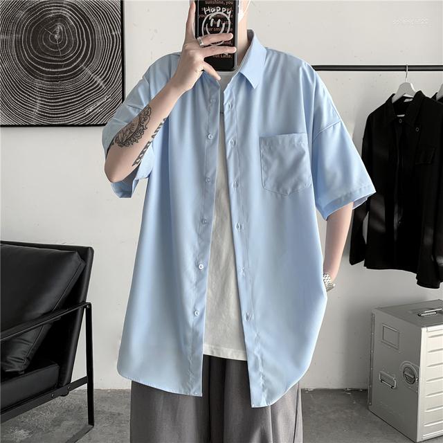 

Men's Suits 7173 Mannen Effen Kleur Shirts Fashion Korte Mouwen Vrouwen Oversized Casual Tops, 7173-8