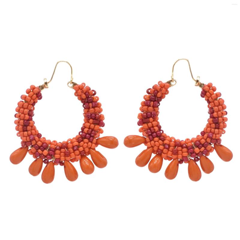 

Hoop Earrings Big For Women Boho Red Pink Beads Pearls Statement Pendientes Bridal Wedding Party Jewelry Gift