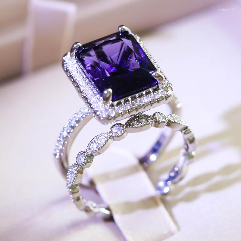 

Wedding Rings Fashion Micro Inlaid Purple Crystal Zircon Ring Set Engagement For Women Luxury Jewelry Love Wholesale D138