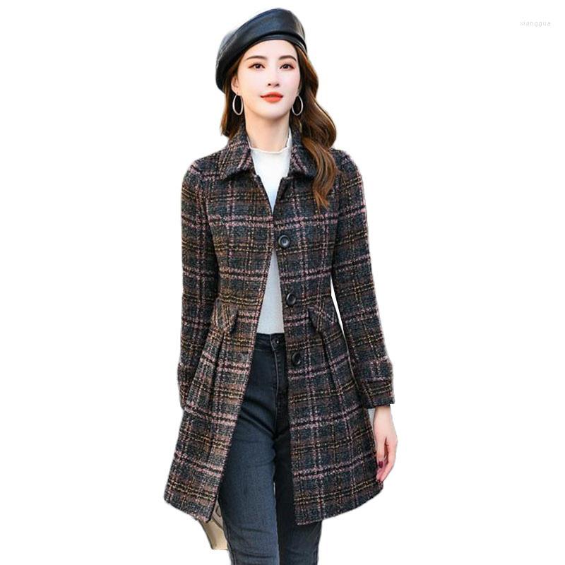 

Women' Wool Autumn Winter Women Jacket Woolen Coat Female Fashion Ladies Single-Breasted Slim Lattice Overcoat, Pink
