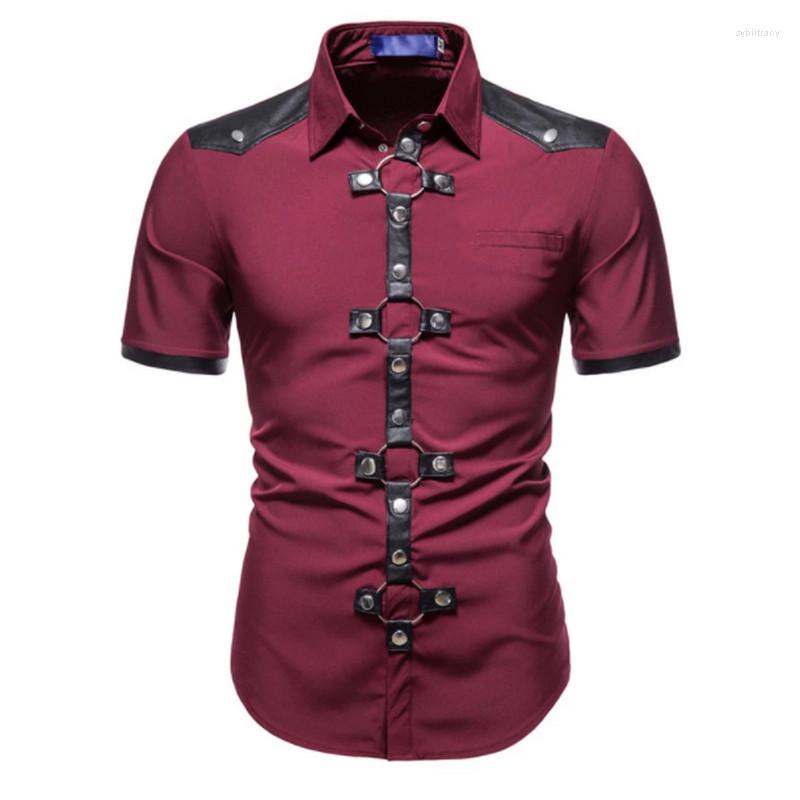 

Men's Casual Shirts Men's Fashion Short Sleeve Shirt Gothic Rivet Punk Top Comfortable Summer Streetwear 2022 Product -3XL, Black