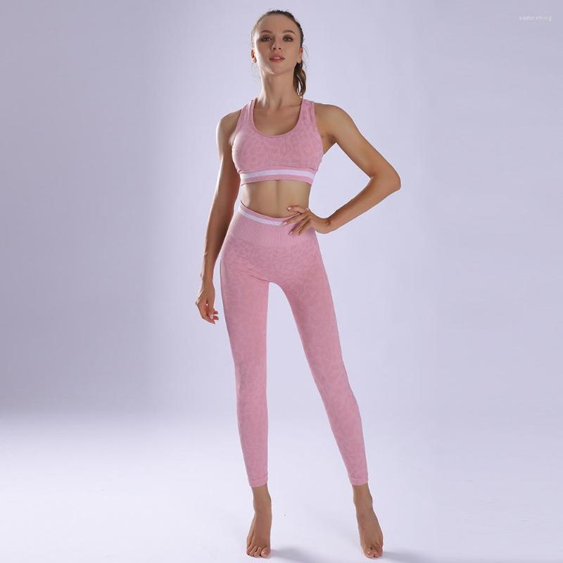 

Active Sets Women Sportswear Yoga Set Seamless Fitness Backless Suit Leopard Print Workout Clothes For Sport Suits 2 Piece Gym, Black