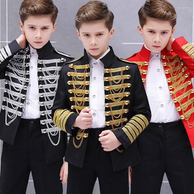 

Stage Wear Hip Hop Costumes Boys European Style Tassel Military Jacket Dress Kids Coat Jazz Dance Clothes Rave Outfit DN4044, Picture shown