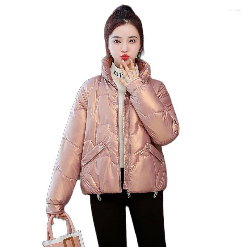 

Women's Trench Coats 2022Mujer Feminina Winter The Down Cotton Women's Short Pocket Zipper Thicken Glossy No Wash Women Clothing Coat, White