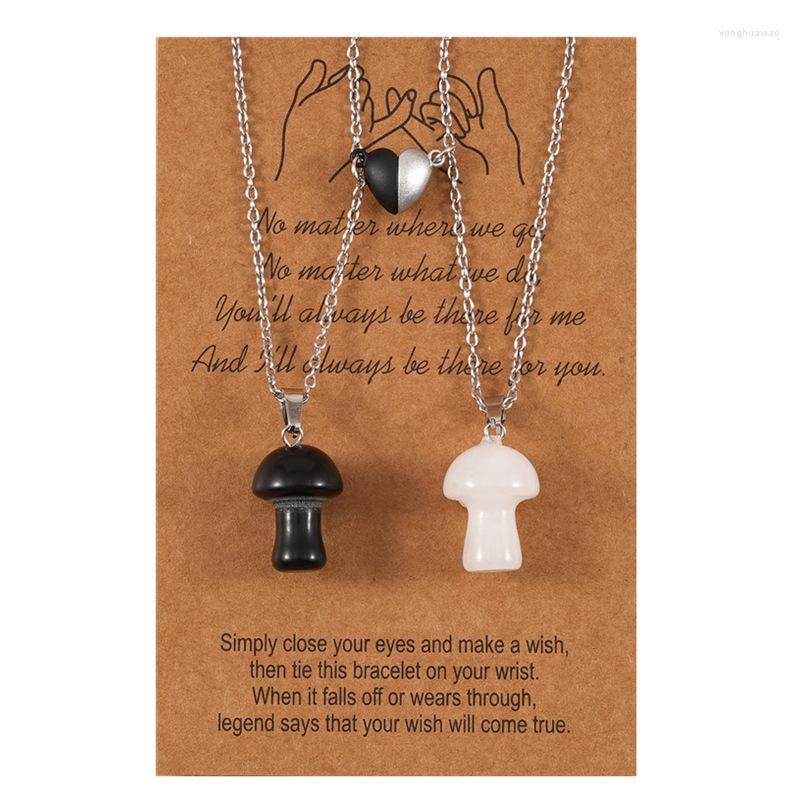 

Pendant Necklaces 6 Set Black White Stone Mushroom Shape Pendants Yin Yang Heart Magnetic Buckle Couple Necklace Sets Friendship Lover Card