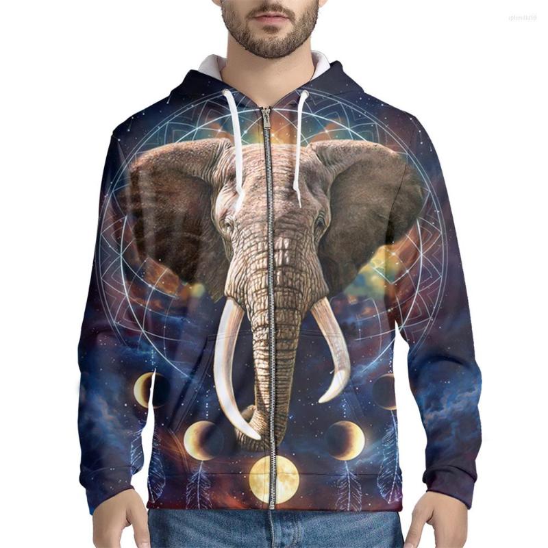 

Men's Hoodies Elephant And Moon Printed Spring/Autumn Casual Zip Hoodie For Men Oversized Loose Sweatshirt Sport Coat Pullover Clothing, Blue