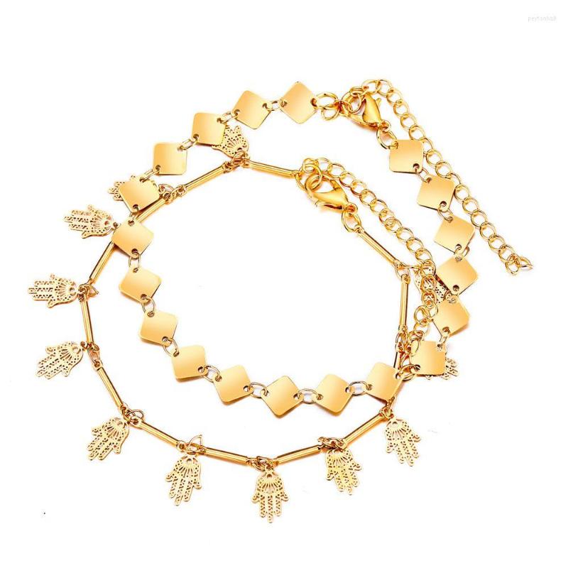 

Anklets Gold Geometric Square Palm Eyes Alloy Chain For Women Wedding Prom Charm Jewely Summer Beach Leg Bracelet Enkelbandje