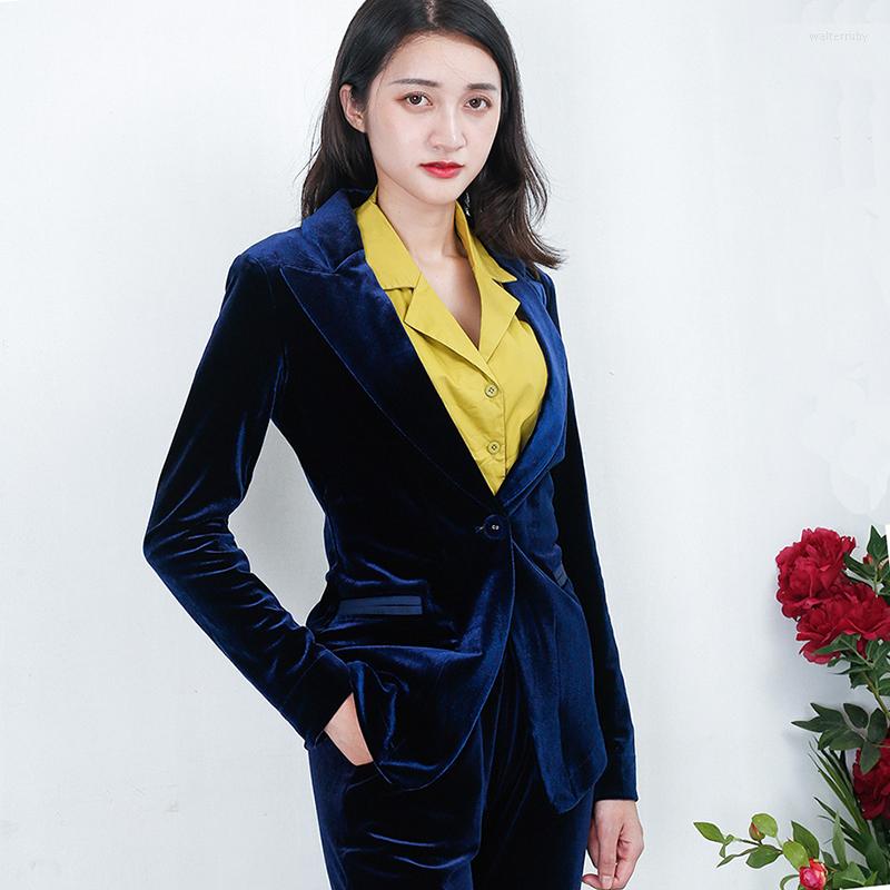 

Women' Suits Spring And Autumn European American Women' High Quality Gold Velvet Suit Jacket Solid Color Fashion Slim Blazers, Black
