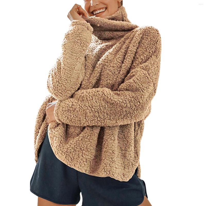 

Women' Hoodies 2022 Women Plush Turtleneck Sweater Loose Style Solid Color Knitted Pullover Army Green/ Black/ Khaki