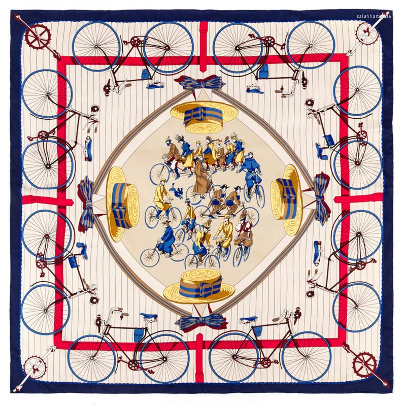 

Scarves POBING Manual Hand Rolled Twill Silk Scarf Women Bicycle Print Square Echarpes Foulards Femme Wrap Bandana Hijab 90CM