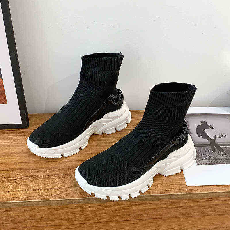 

HBP Designer Boots New Spring and Autumn Casual Women's Thick Soled Solid Color Mesh Woven Shoes High Top Sports Socks Vulcanized 220815, White 033