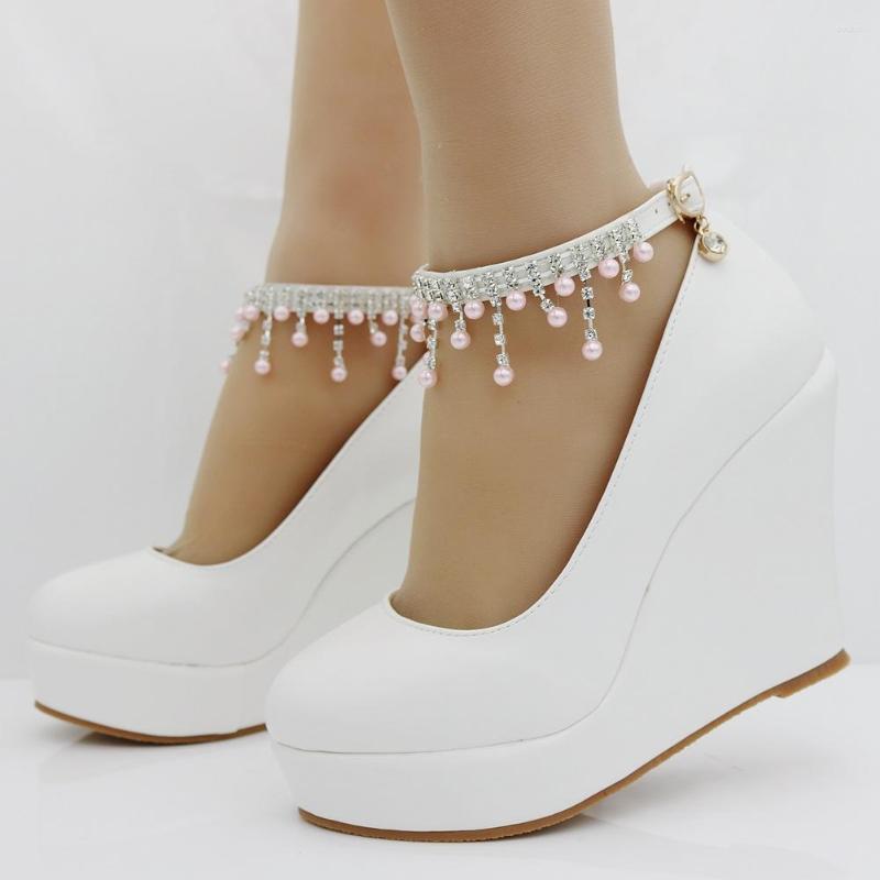 

Dress Shoes Summer Classic Sexy Ankle Strap Platform Wedge Women Pump High Heels Heel Women's Wedding, White