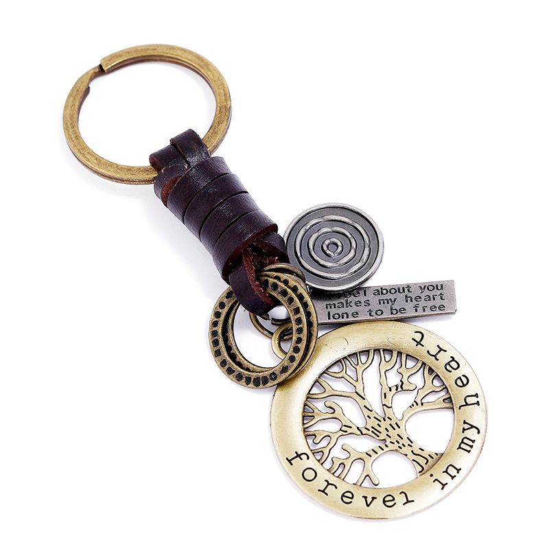 

Hand Woven Keychain Tree of Life Pendant Leather Keychains Car Keyring Fashion Jewelry RRA423