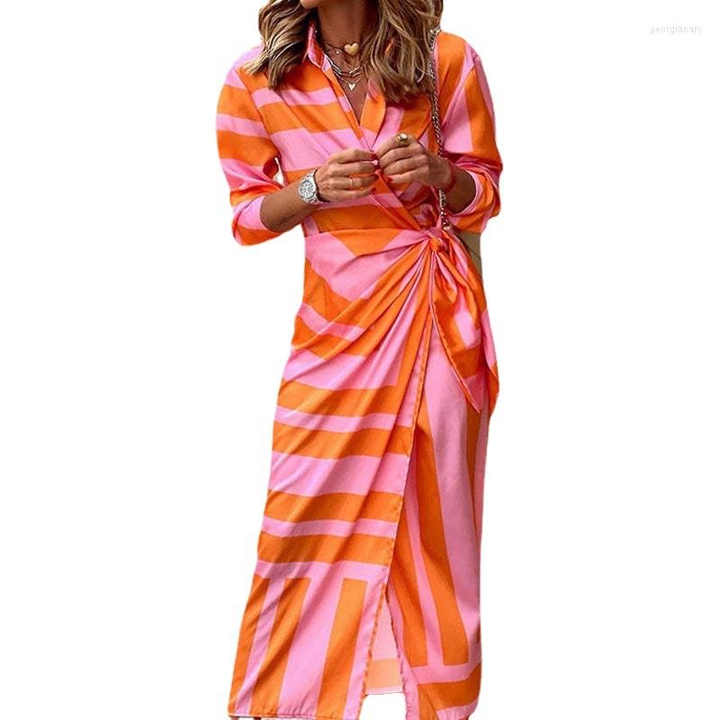 

Casual Dresses European And American Women' Temperament Printed V-neck Sexy Fashion Lace-up Dress