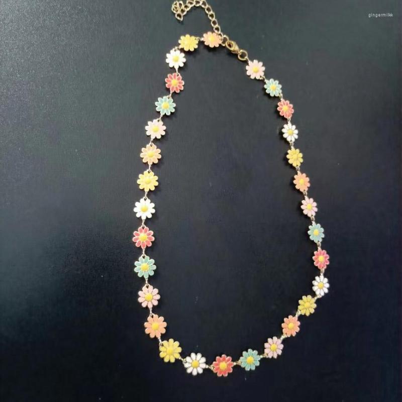 

Choker Elegant Colorful Flower Clavicle Chains Necklaces For Women Bridal Wedding Party Jewelry Korean Pendant Necklace Gift