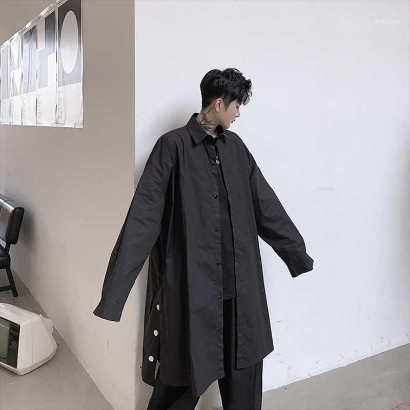 

Men's Casual Shirts Men's Long Sleeve Shirt Spring And Autumn Solid Color Day Button Decoration Gothic Loose Oversized, Black