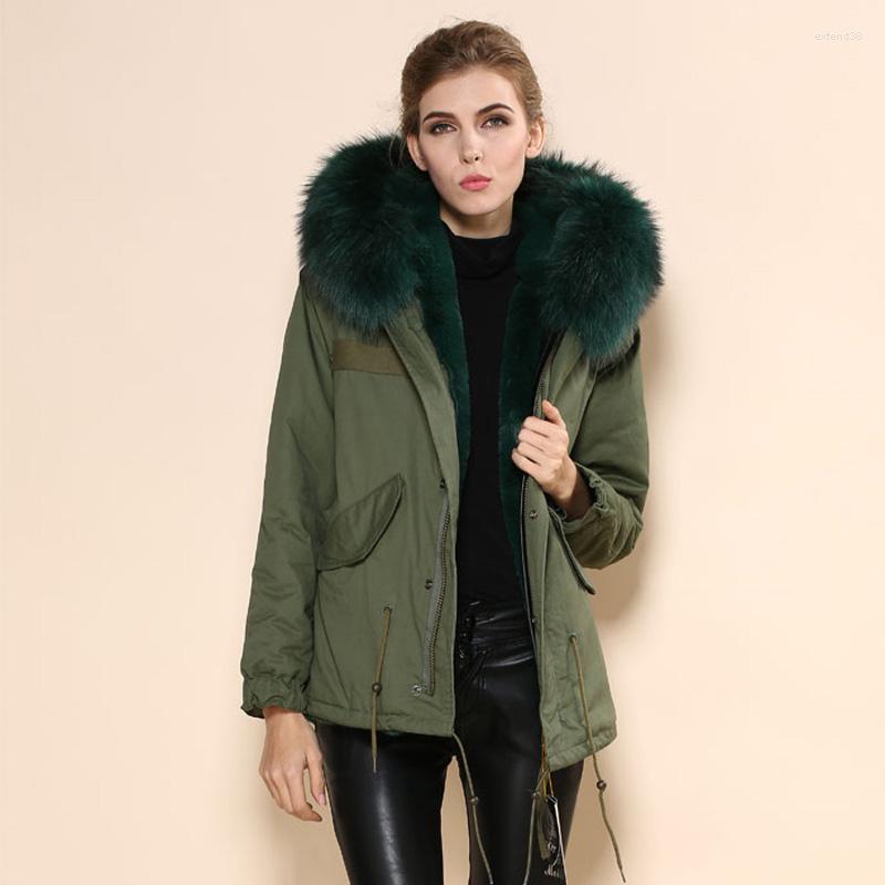 

Women' Fur Dark Green Elegant Real Mrs Collar Coat Big Army Parka Winter Coats