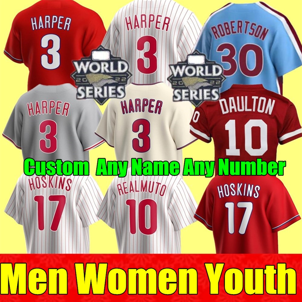 

New Men Women Bryce youth 2022 Baseball Jerseys Philadelphia Darren Daulton Harper Maikel Franco Rhys Hoskins Aaron Nola Mitch Schmidt Phillies Stitch jersey, As shown in illustration