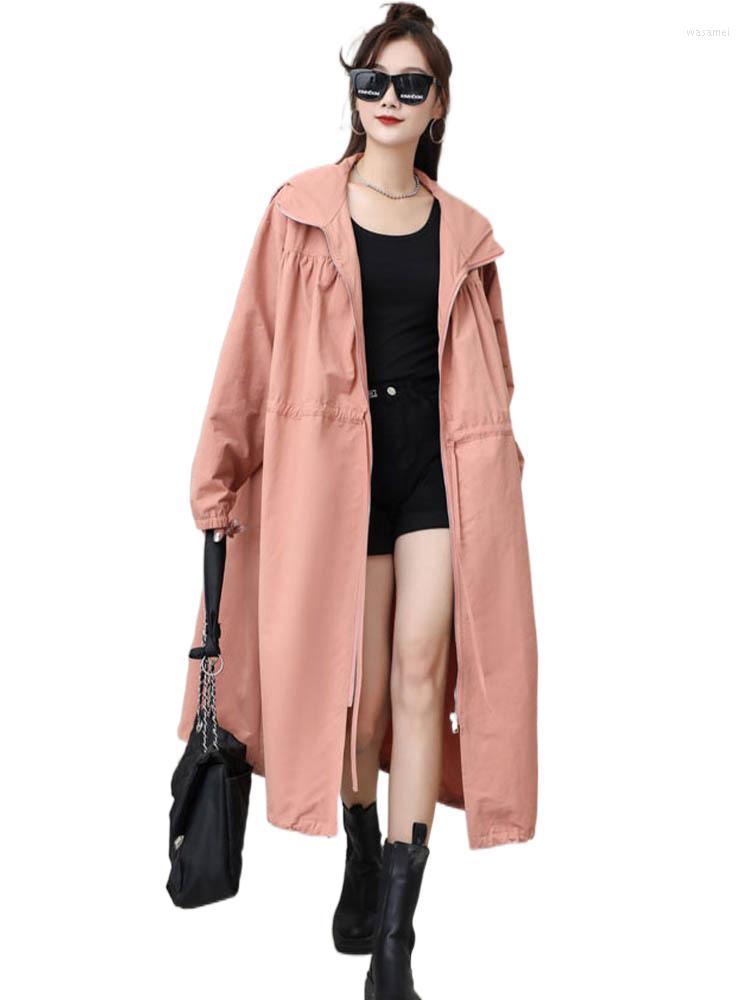 

Women's Trench Coats FairyNatural Fashion Outerwear Ladies Spring Autumn Women Loose Luxury Hooded Windbreakers Leisure Retro Long, Black
