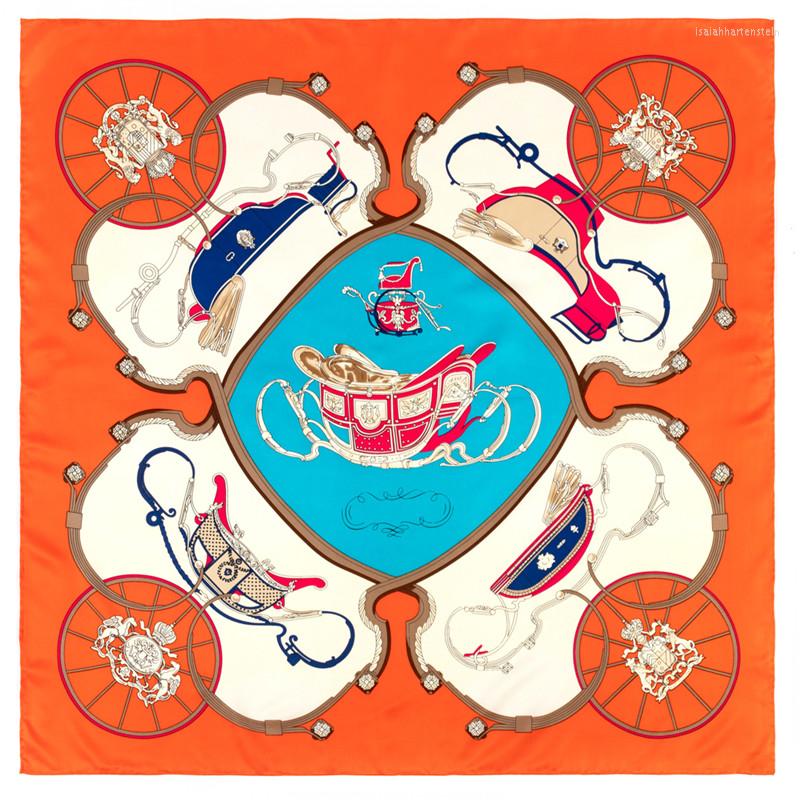 

Scarves POBING Manual Hand Rolled Twill Silk Scarf Women Carriage Square Echarpes Foulards Femme Wraps Lady Bandana Hijabs 90CM