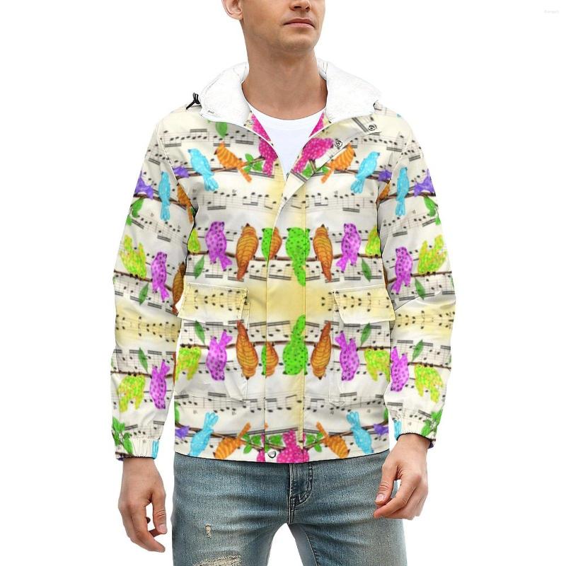 

Men' Jackets Musical Birds Print Cute Colorful Animal Thick Warm Winter Coats Aesthetic Hooded Casual Windbreak Custom Outdoor Jacket, Style-19