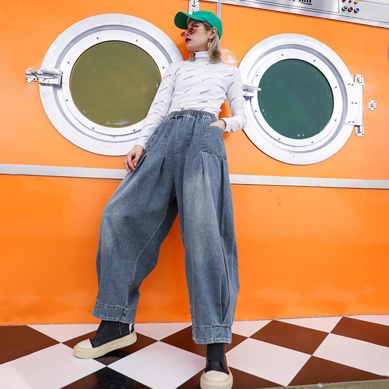 

Women's Jeans Women's Johnature Vintage High Waist Autumn Winter 2022 Streetwear Loose Elastic Wide Leg Pants Women Ankle-length, Blue