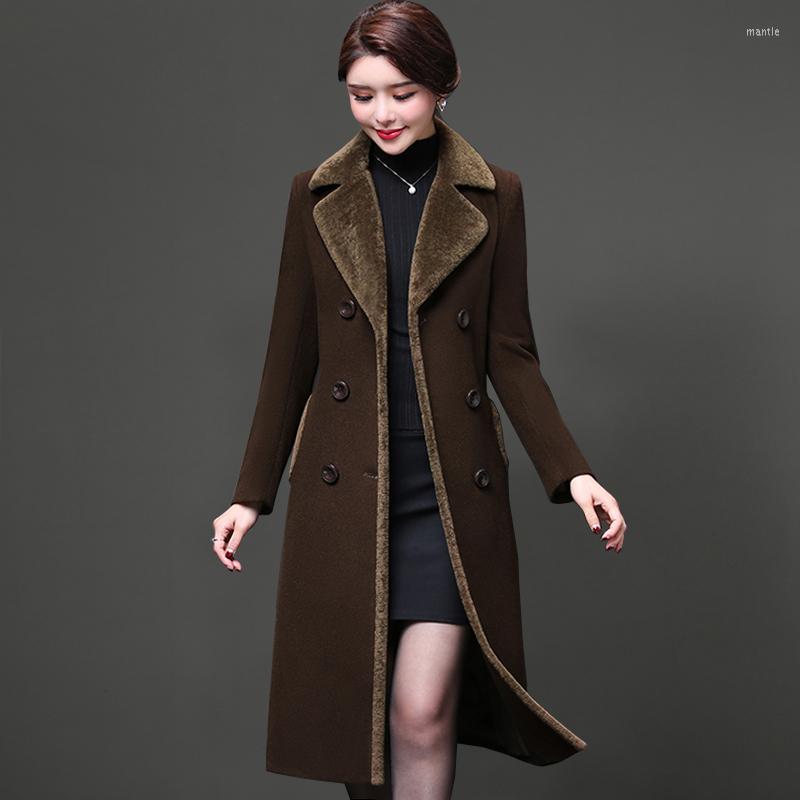 

Women's Wool Double Breasted Jacket Autumn Winter Womens Woolen Plus Size Coat Middle Aged Women Cloth Outerwear Slim Long Parker, Photo color
