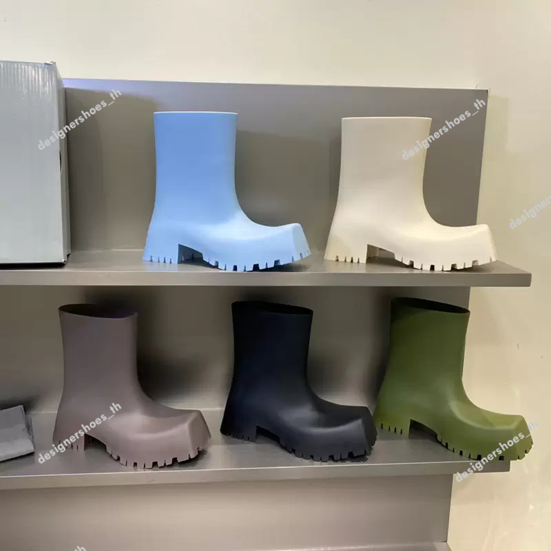 

Trooper Boot Designer Women Rain Boots Water Shoe Square Toe Thick Bottom Rubber Waterproof Platform Rainboot Tire Chunky Outsole Mid Long