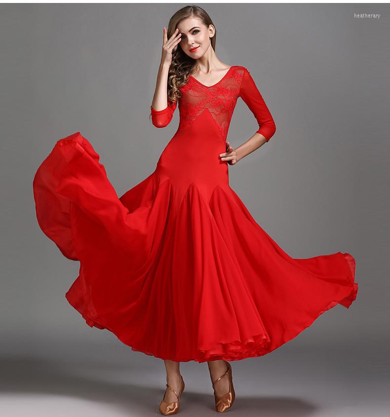 

Stage Wear Wholesale Women Girls Elegant Red Black Standard Ballroom Dresses