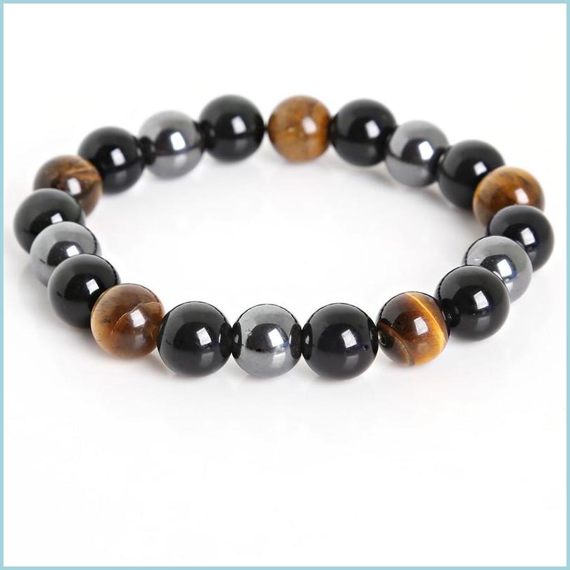

Beaded Tiger Eye Hematite Black Obsidian 10Mm Stone Bracelet Jewelry For Women Gift Men Drop Delivery 2022 Bracelets Dhr1J