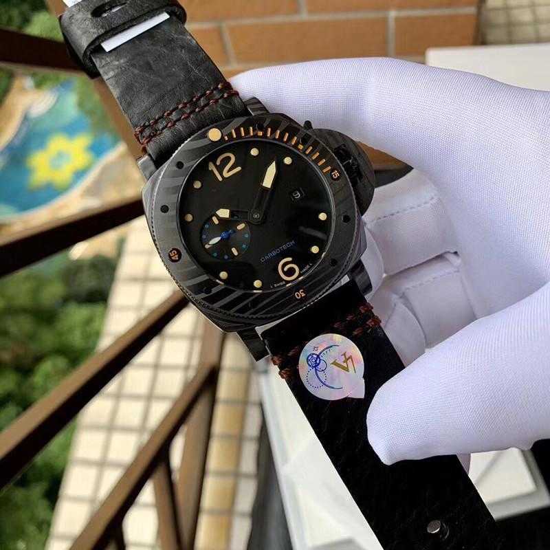 

0 Pam 0616 Mens Automatic Watches 47mm Dial Black Color 2555 Mechanical Movement Carbotech Wristwatch Luminous