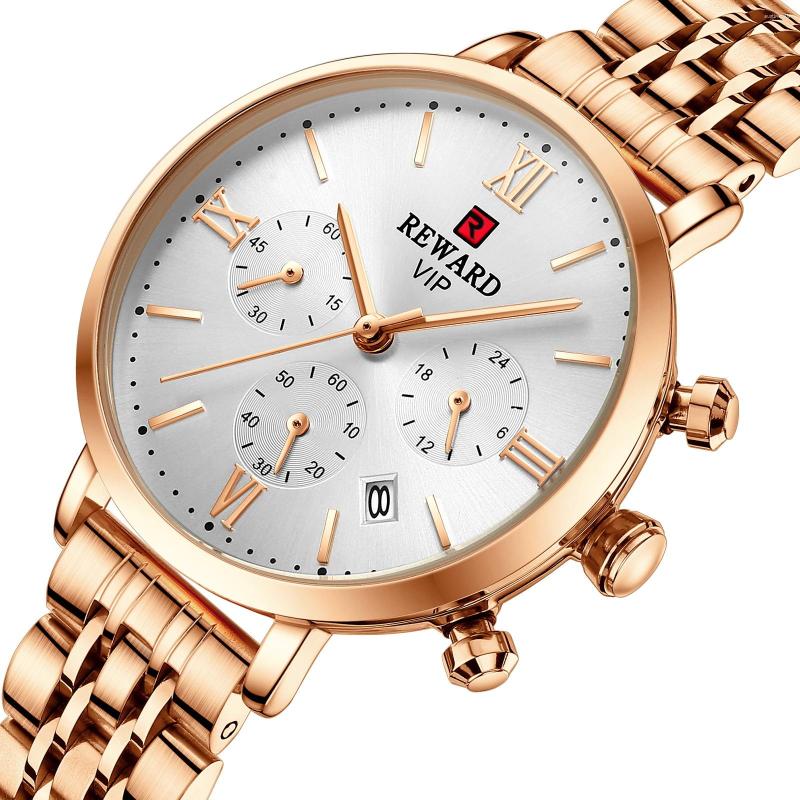 

Wristwatches Montre Femme Lady Fashion Rose Gold Wrist Watches Women Chronograph Luxury Top Brand Quartz Watch Female Clock Relogio Feminino, 1 no box
