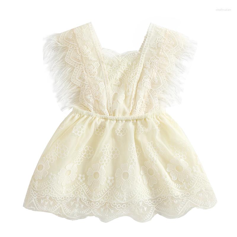 

Girl Dresses Bmnmsl Toddlers Girls Princess Dress Lace Crochet Pattern Feather Decoration Short, Beige