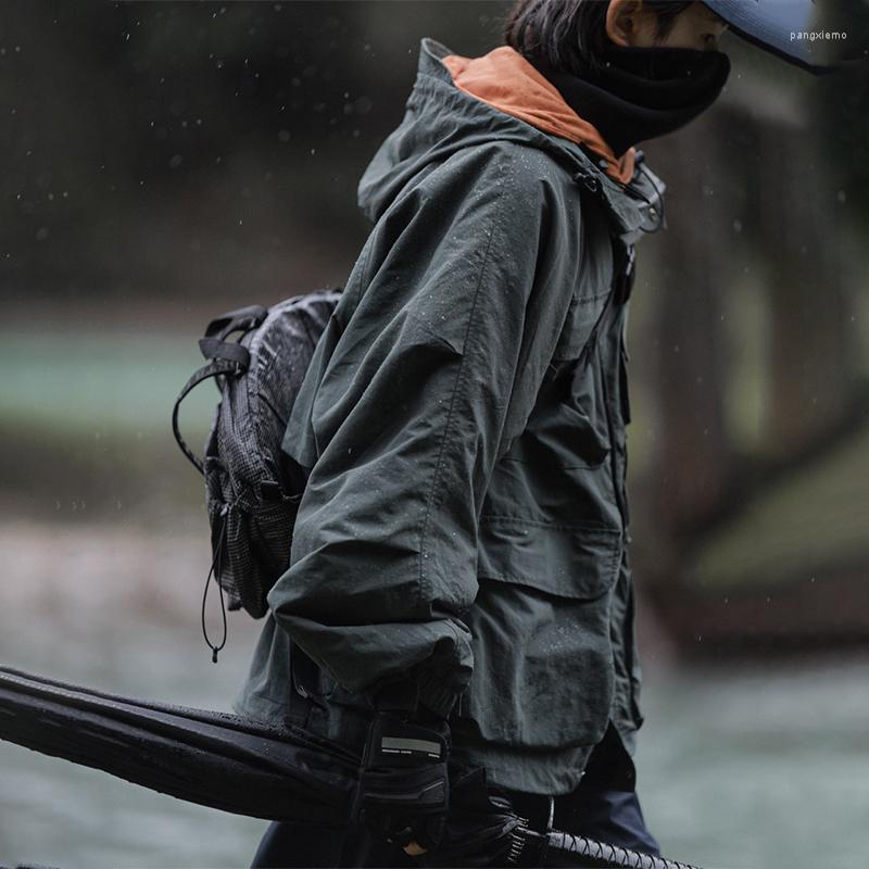 

Men's Jackets Seenimoe Unisex Autumn&Winter Japanese Loose Hooded Casual Outdoor Dark Cargo Pocket Oversize Harajuku Jacket, Black