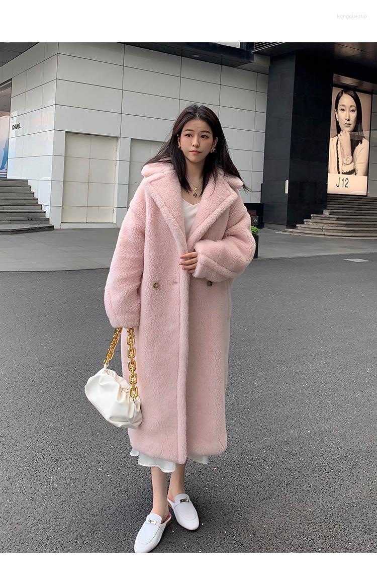 

Women' Fur Winter Oversized Long Pink Thick Warm Teddy Coat Women Double Breasted Loose Casual Stylish European Faux Overcoat 2022, Light pink