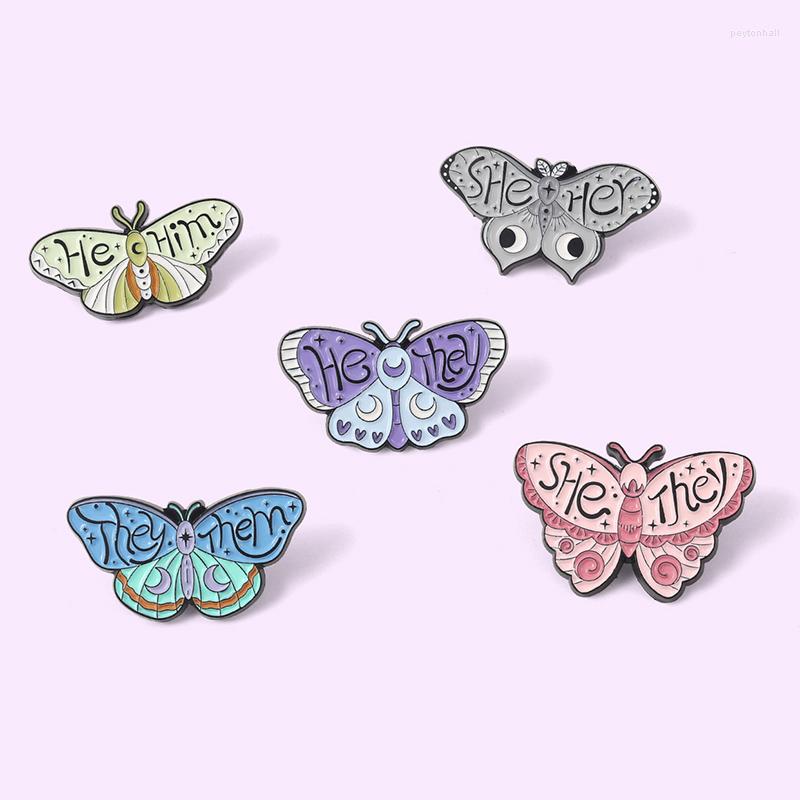

Brooches Butterfly Pronouns Enamel Pins Letter SHE HER HE HIM THEY THEM Lapel Badges Animal Insect Jewelry Gift For Kids Friends