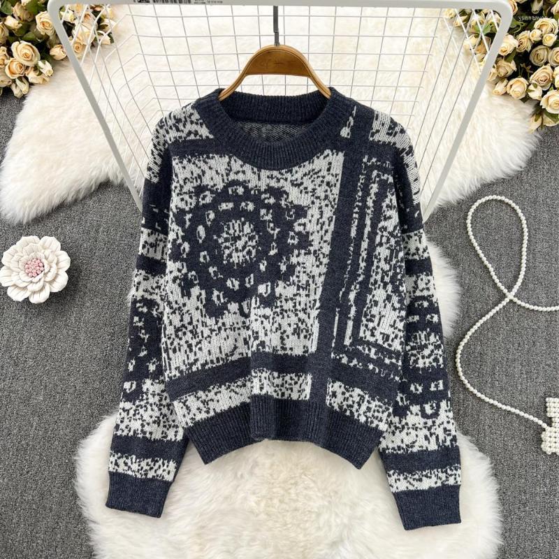

Women's Sweaters Retro Temperament Long-sleeved Loose Lazy Wind Round Neck Sweater Female 2022 Autumn And Winter Casual Short Tops Tide, Black