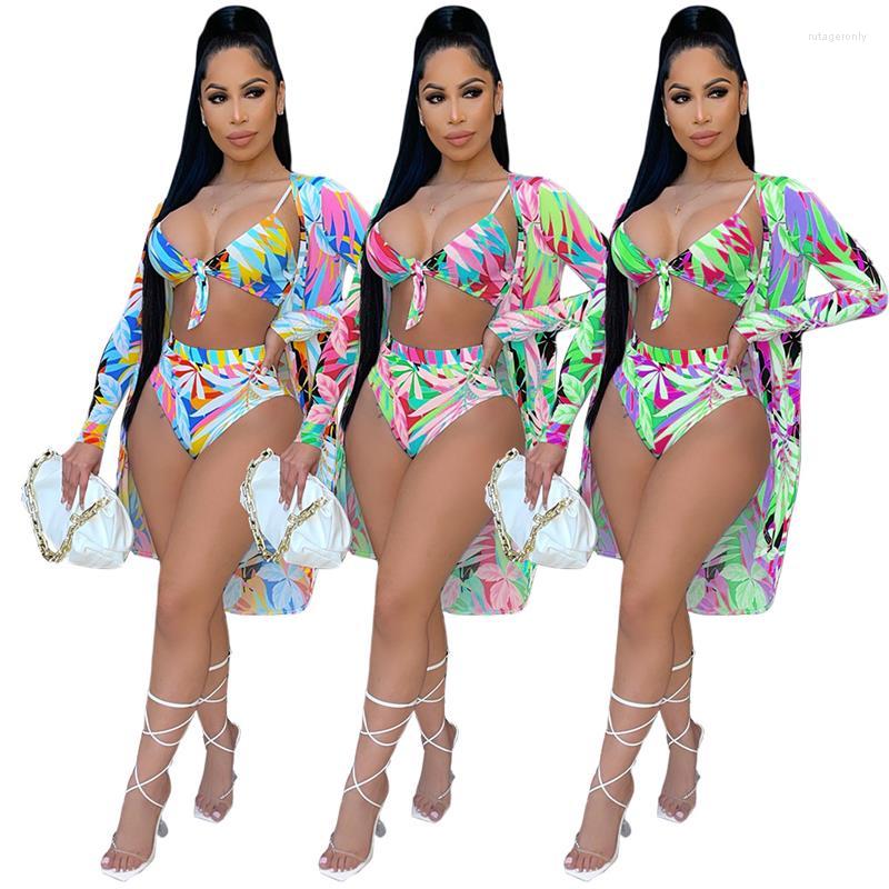 

Women' Tracksuits Summer Full Sleeve Print Shorts Set Beach Three Pieces Women Suit Fashion, Green