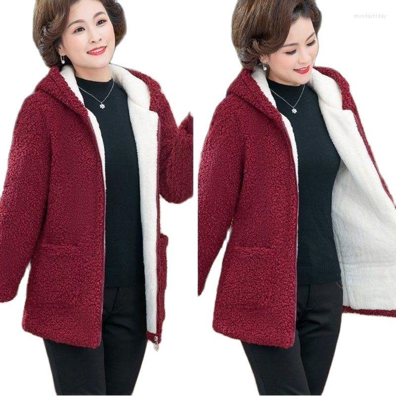 

Women's Trench Coats 2022 Sheep Shearing Overcoat Mother Dress Mid-length Add Velvet Thicken Imitate Lamb Wool Grain Fleece Women's Coat, Blue