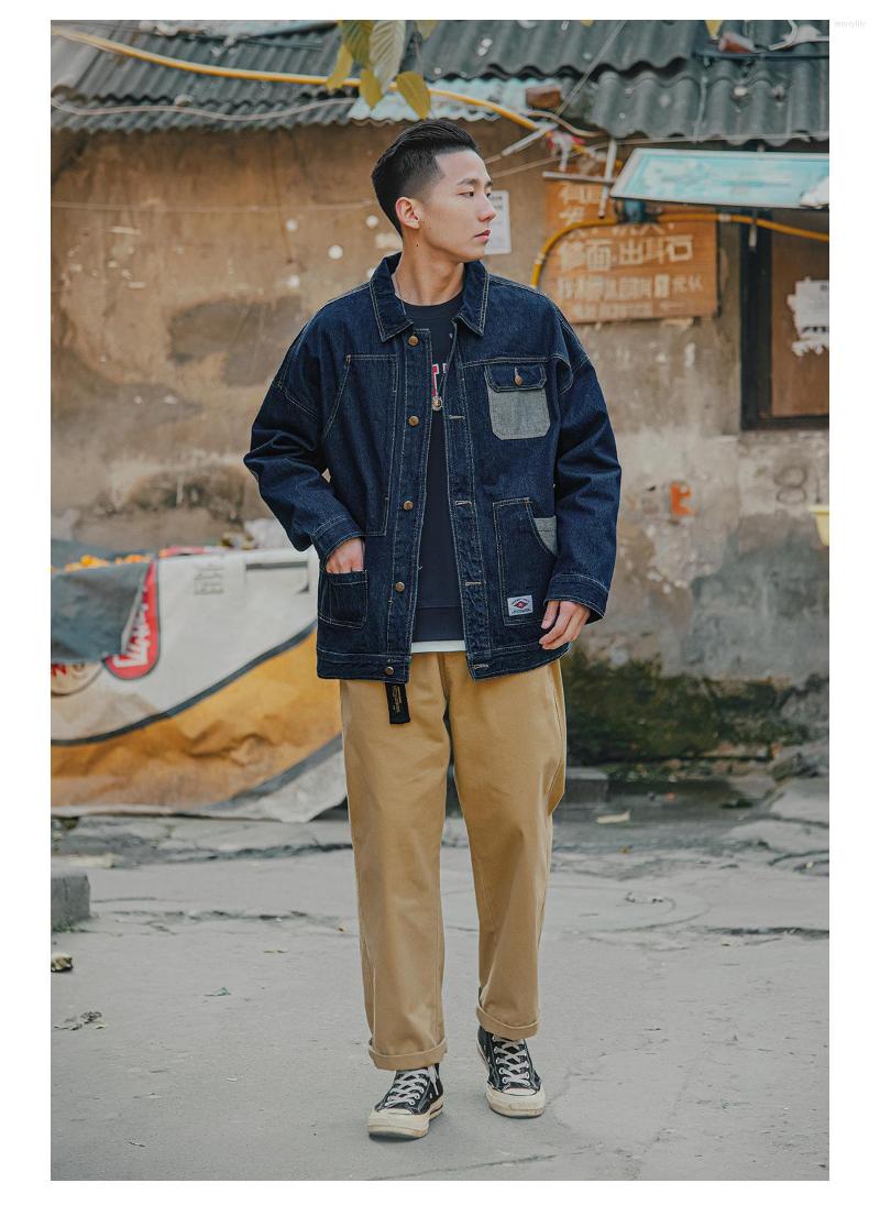 

Men' Jackets 2022 Japanese Mens Fashion Coat Lapel Multi-pocket Denim Jacket Trend Spring Autumn Casual Men, Blue