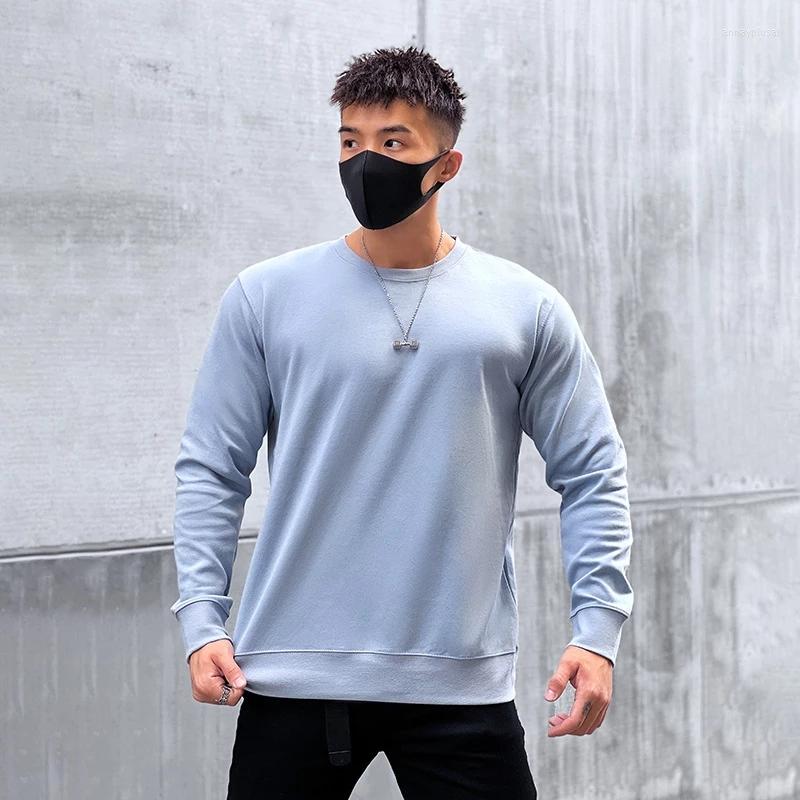 

Men' Hoodies 2022 Men Autumn Pullover Cotton Gym Long Sleeve Round Collar Casual Sports Outdoor Elastic Base Fashion Bodybuilding Hoodie, Black
