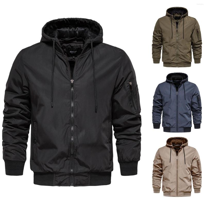 

Men's Jackets Men Warm Jacket Hooded Mens Fashion Simple Slim Fit Solid Color Pocket Decoration Cardigan Long Sleeve Coat Wind, Black