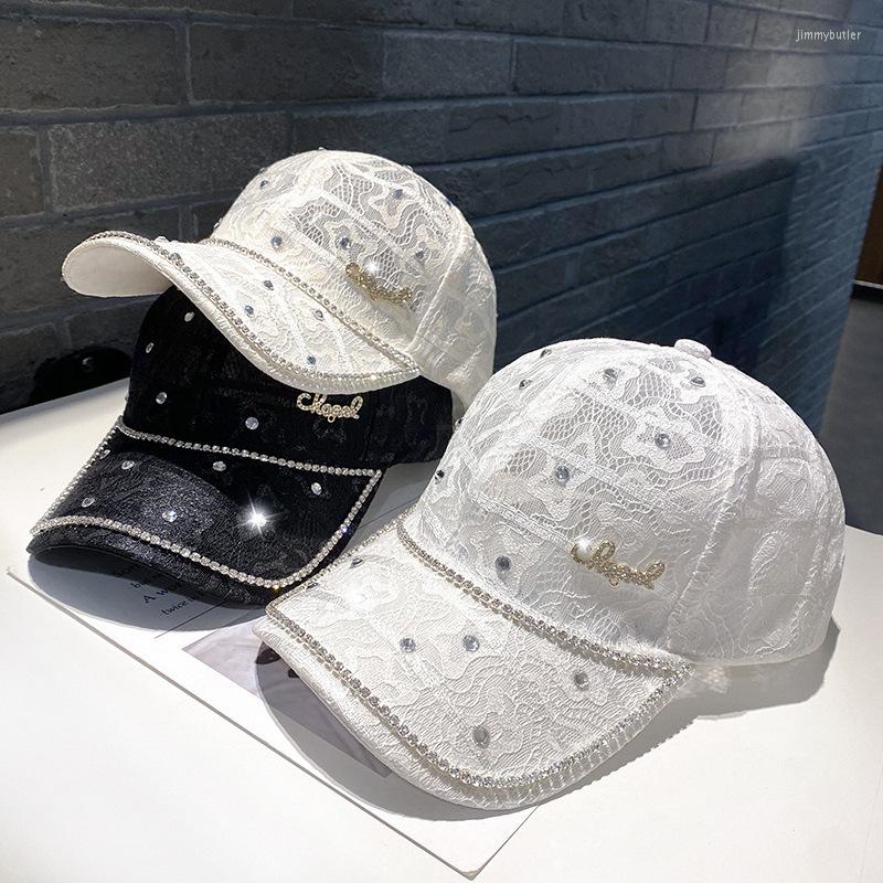 

Ball Caps 2022 Lace Rhinestone Baseball Cap Outdoor Shading Leisure Sunscreen Sports Riding Summer Breathable Women's Hats, 2-white