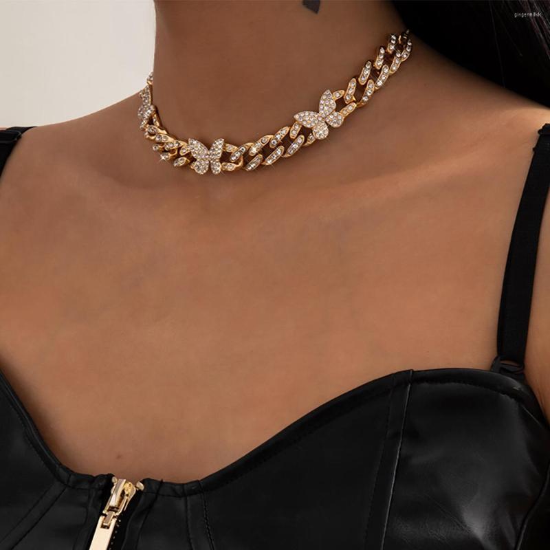 

Choker 2022 Hinestone Butterfly Necklace Vintage Aesthetic Crystal Miami Cuban Chain For Women Jewelry Couple Gift