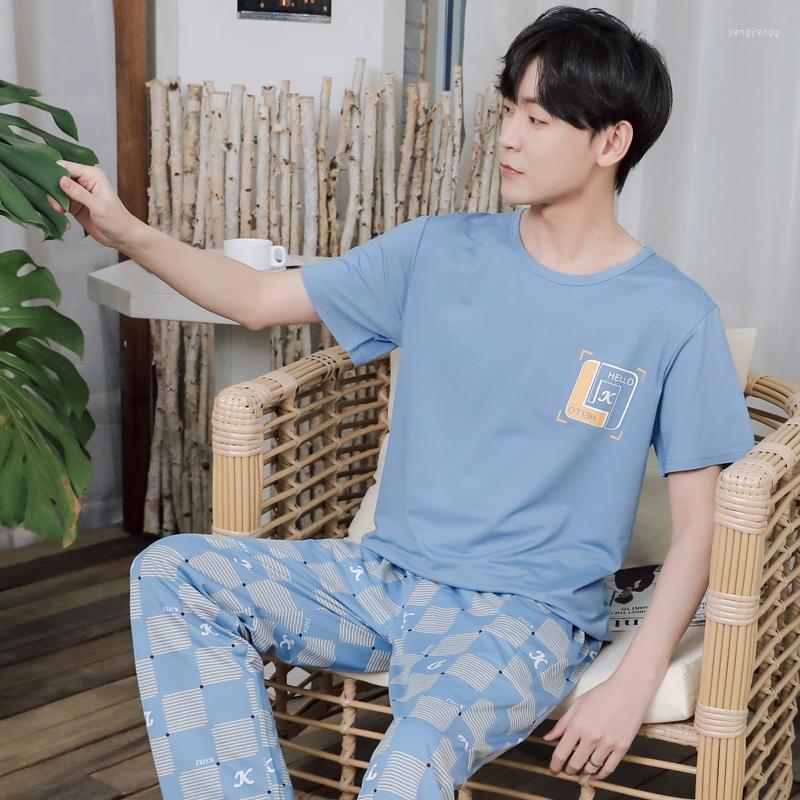 

Men's Sleepwear 2022 Cotton Pajamas For Men Summer Short Sleeve Long Pants Pajama Sets Man Suit Male Casual 2 Pieces Homewear, 210-11