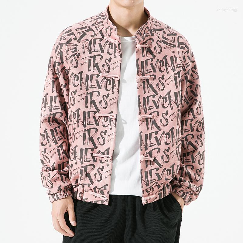 

Men's Jackets Chinese Style Retro Print Plus Size Jacket Men Clothing Autumn Faux Suede Losse Tang Suit Fashion Coats Button Hanfu Male, Gray