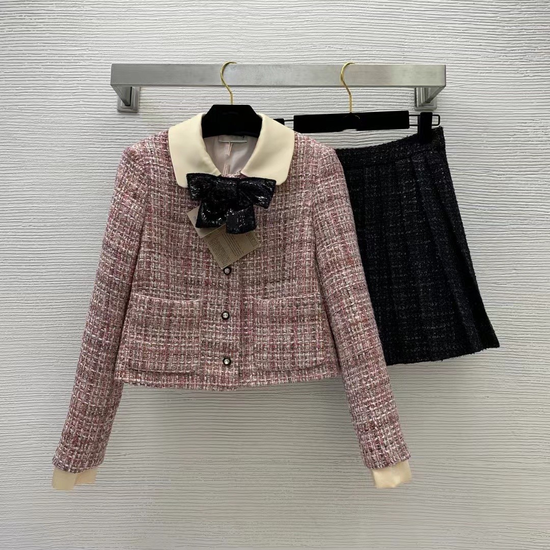 

Women's Two Piece Dress 2022 Autumn Winter Lapel Neck Long Sleeve Luxury Coats Brand Same Style Designer 2 Pies Set 1101-04, Multi