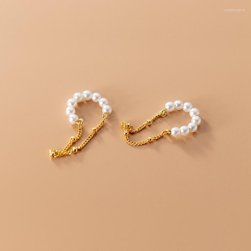 

Backs Earrings S925 Sterling Silver Single Chain Clip Non-pierced White Shell Synthetic Pearls Earring Ear Women Girl Jewelry